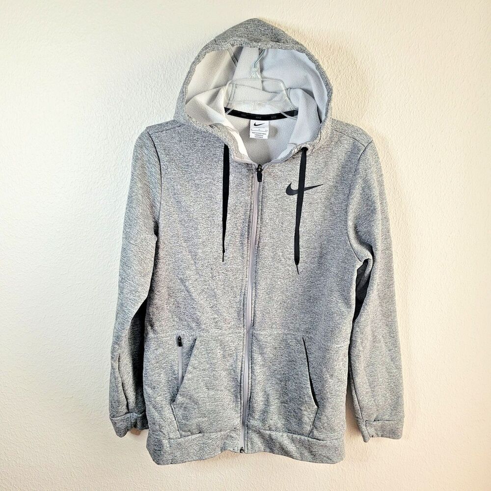 Nike Therma Fit Hoodie Mens S Full Zip Gray Swoosh Training Polyester CU6231-063